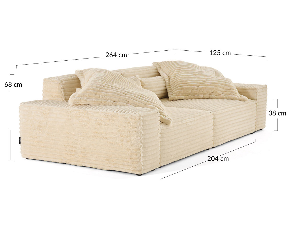 Canapé droit 3 places avec double méridienne en fausse fourrure côtelée Richie