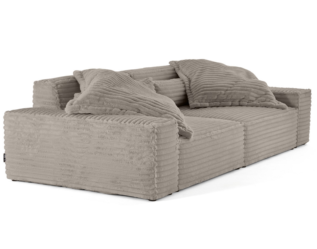 Canapé droit 3 places avec double méridienne en fausse fourrure côtelée Richie