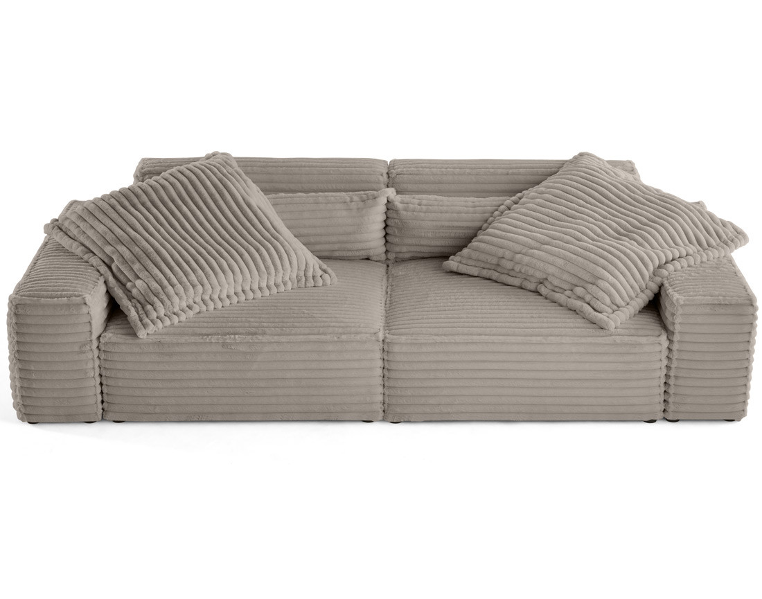 Canapé droit 3 places avec double méridienne en fausse fourrure côtelée Richie