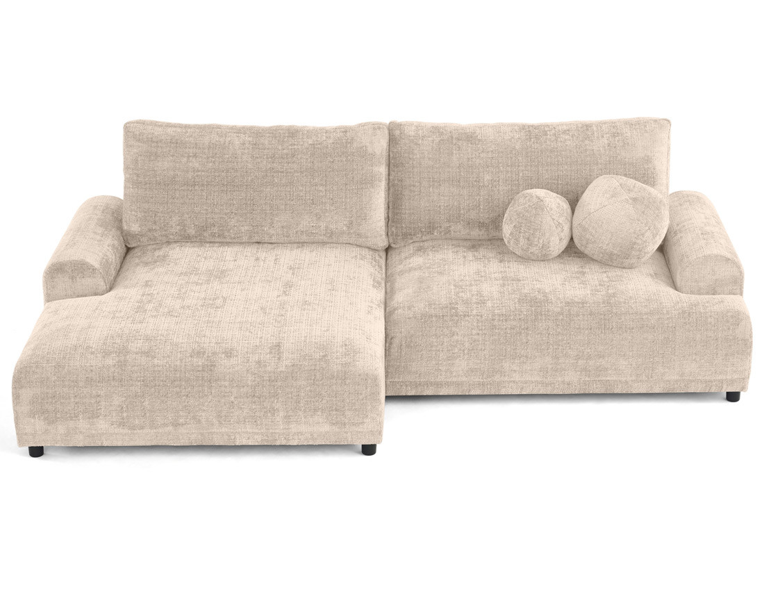 Canapé d'angle gauche 4 places convertible avec coffre en velours texturé Nelly