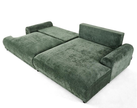 Canapé d'angle droit 4 places convertible avec coffre en velours texturé Nelly