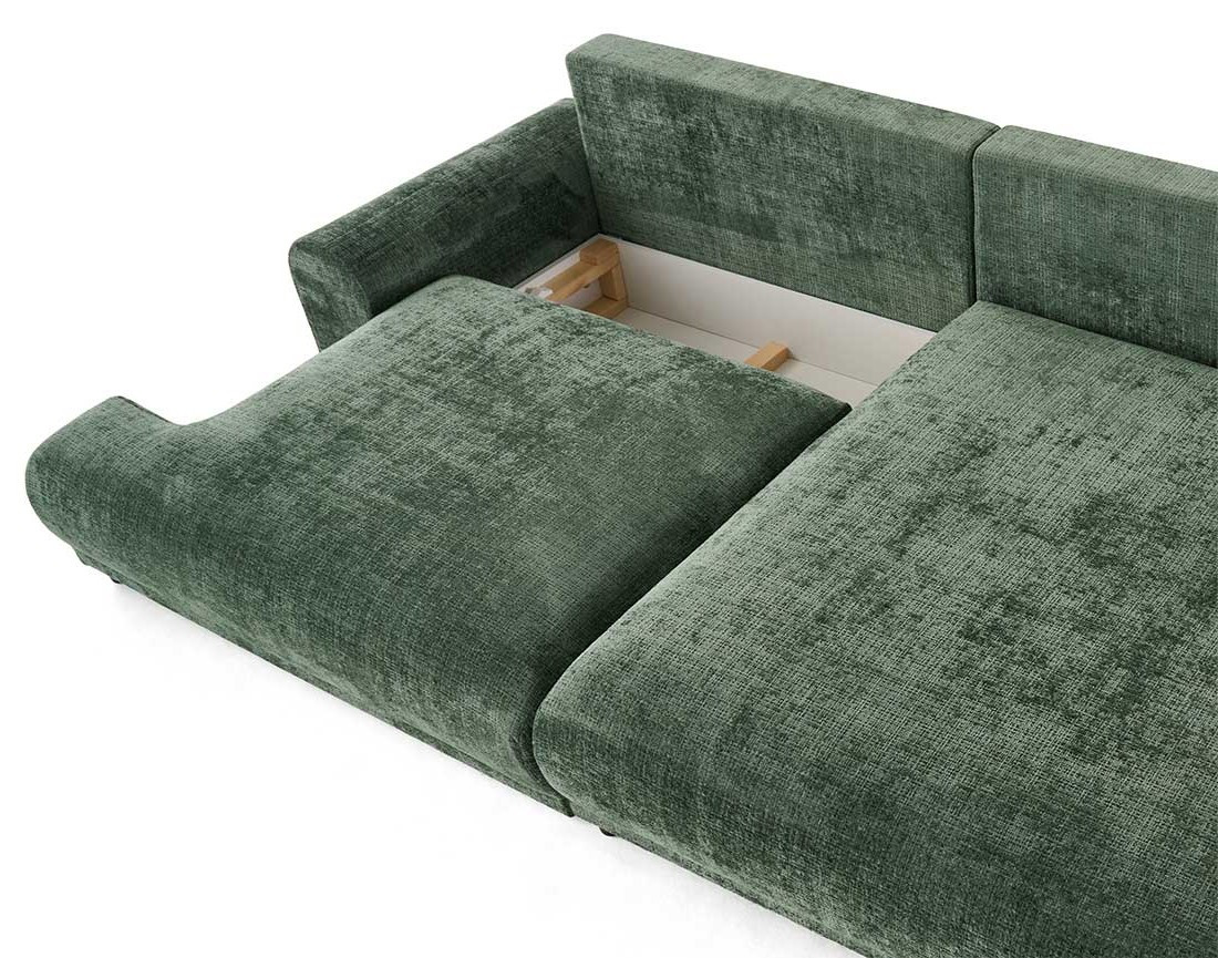 Canapé d'angle droit 4 places convertible avec coffre en velours texturé Nelly