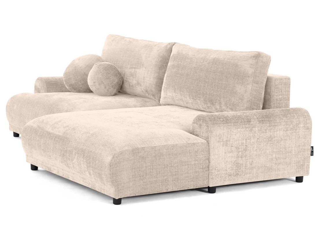 Canapé d'angle droit 4 places convertible avec coffre en velours texturé Nelly