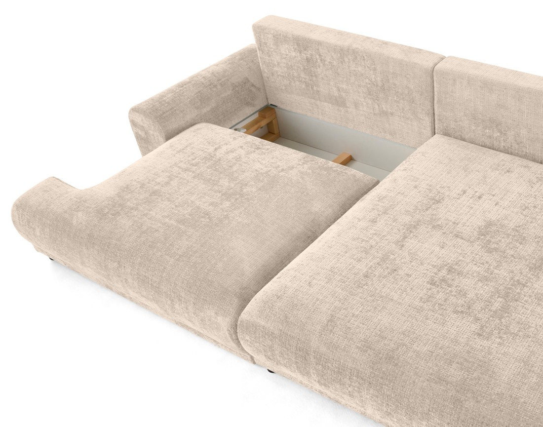 Canapé d'angle droit 4 places convertible avec coffre en velours texturé Nelly