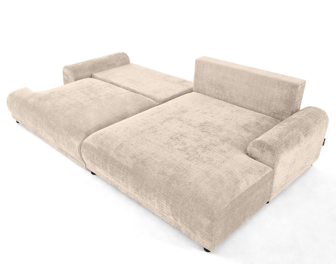 Canapé d'angle droit 4 places convertible avec coffre en velours texturé Nelly