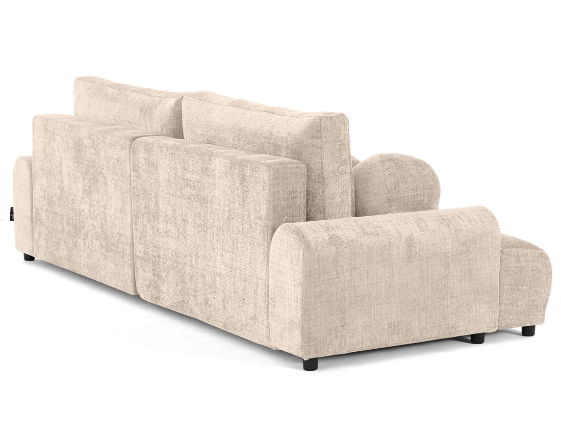 Canapé d'angle droit 4 places convertible avec coffre en velours texturé Nelly