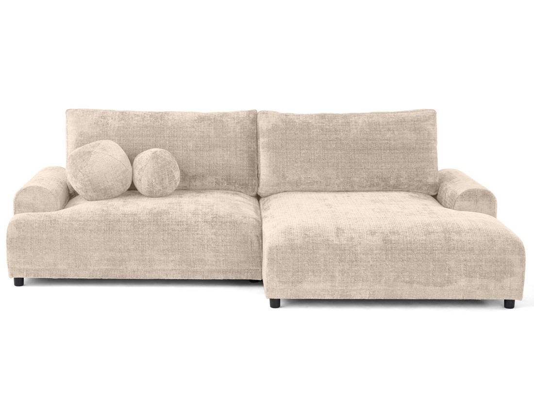 Canapé d'angle droit 4 places convertible avec coffre en velours texturé Nelly