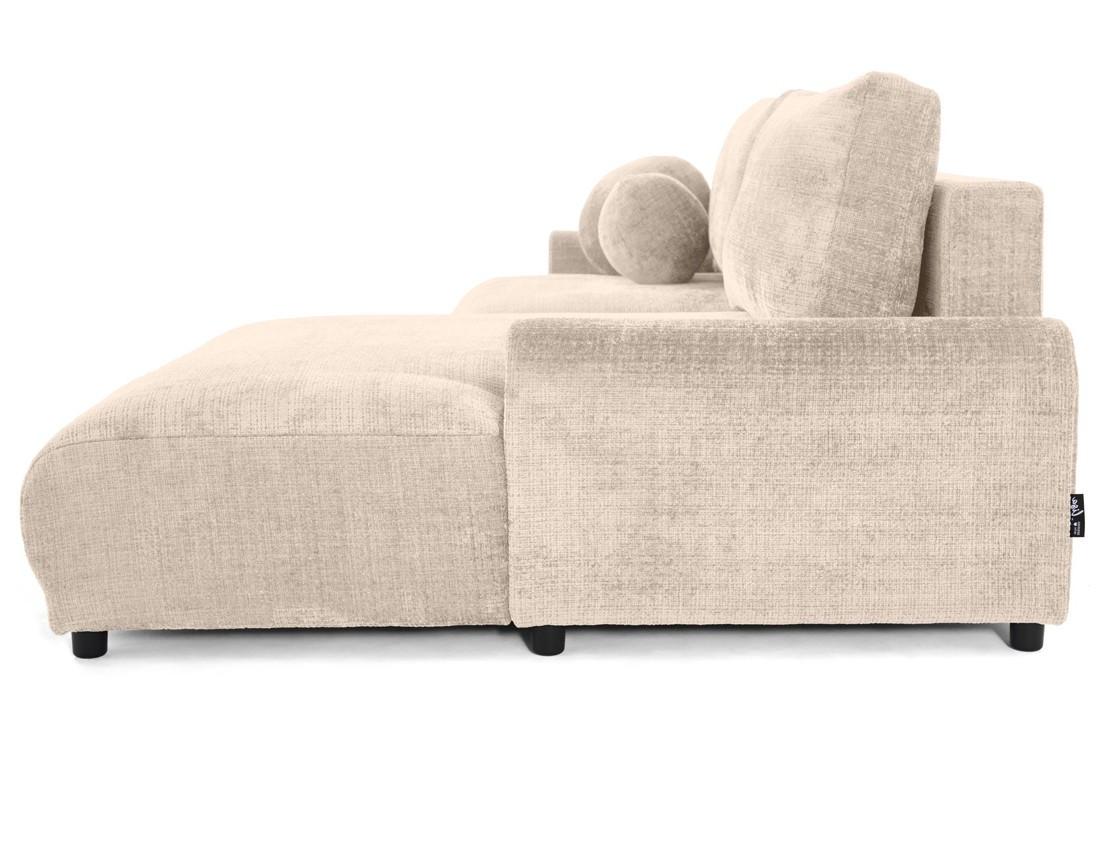 Canapé d'angle droit 4 places convertible avec coffre en velours texturé Nelly