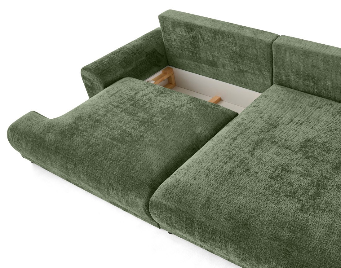 Canapé d'angle droit 4 places convertible avec coffre en velours texturé Nelly