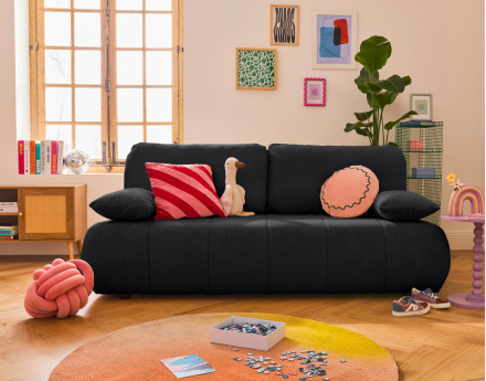 Canapé droit 3 places convertible avec coffre en tissu texturé Harper