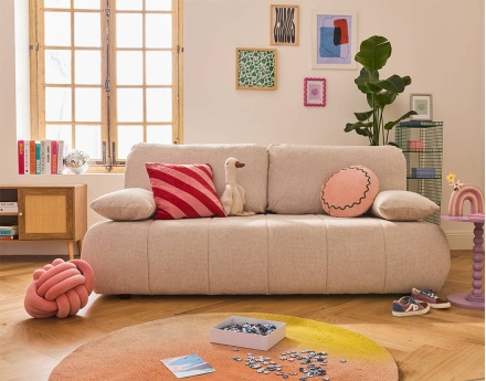 Canapé droit 3 places convertible avec coffre en tissu texturé Harper