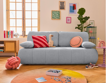 Canapé droit 3 places convertible avec coffre en tissu texturé Harper