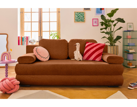 Canapé droit 3 places convertible avec coffre en tissu texturé Nora