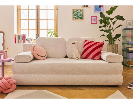 Canapé droit 3 places convertible avec coffre en tissu texturé Nora