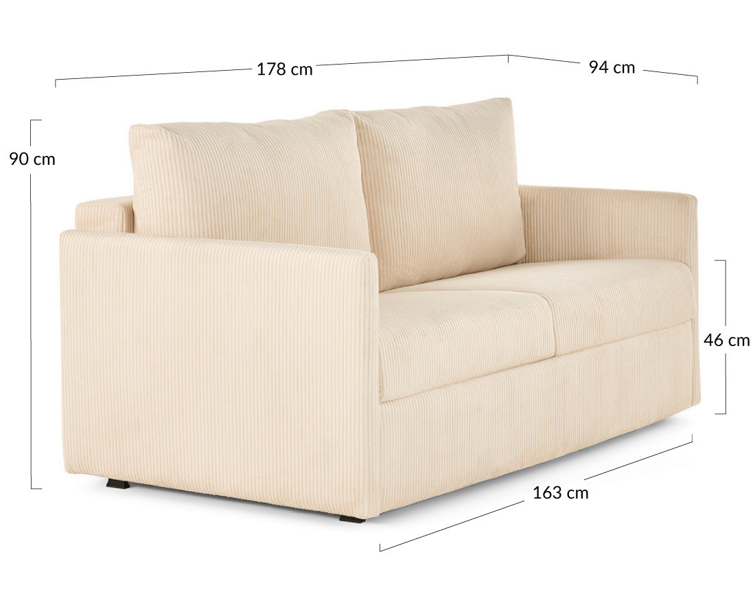 Canapé 3 places convertible express quotidien en velours côtelé Ottawa