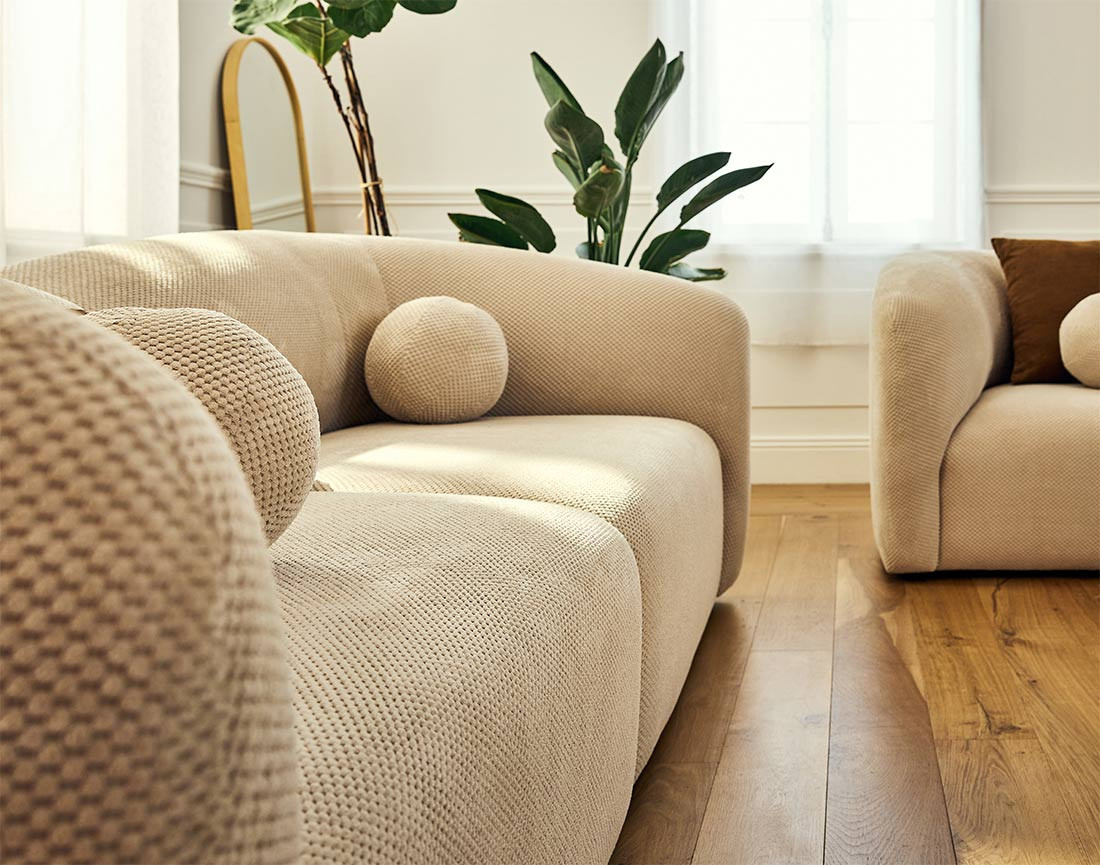 Canapé droit 2 places en velours texturé Charles