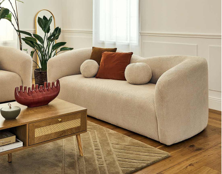 Canapé droit 3 places en velours texturé Charles