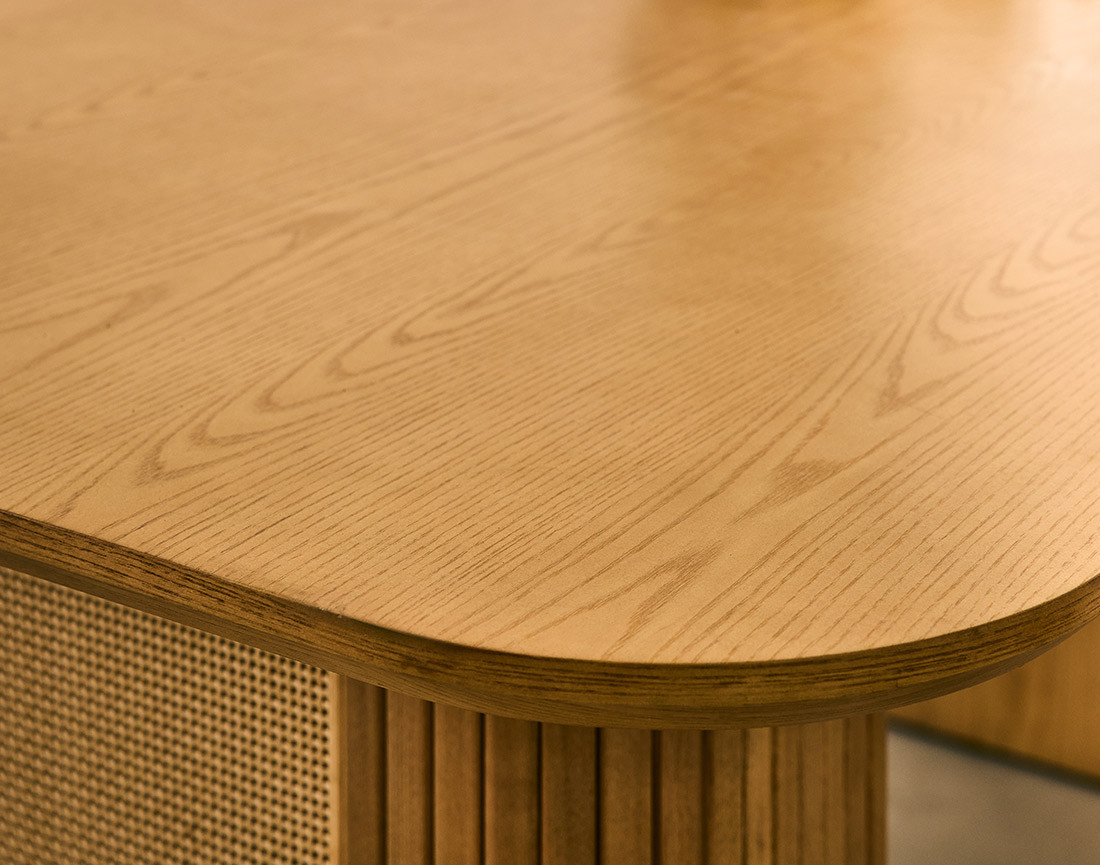 Table à manger bois plaqué chêne et cannage 180 cm Milazzo