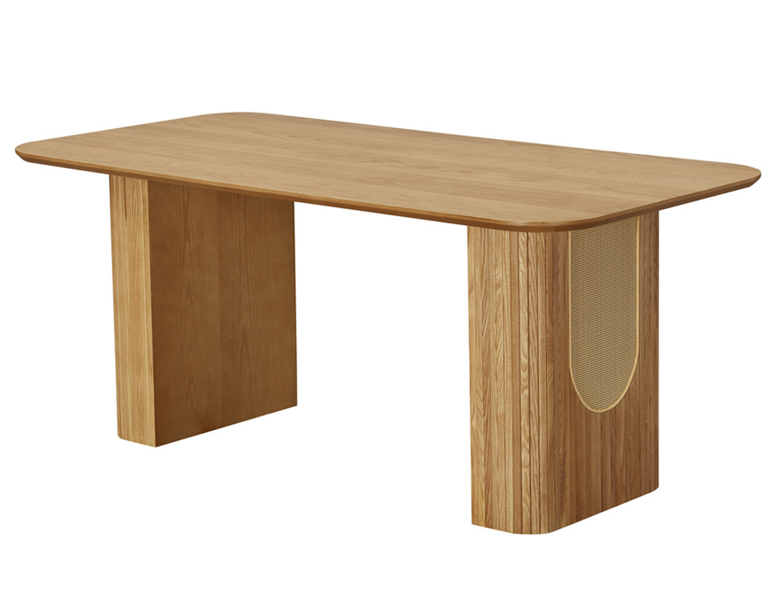 Table à manger bois plaqué chêne et cannage 180 cm Milazzo
