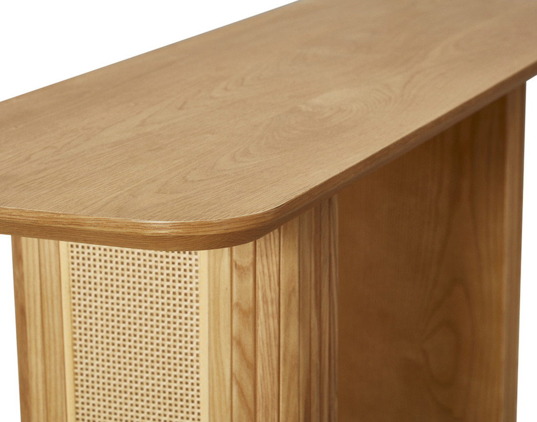 Console bois plaqué chêne et cannage 120 cm Milazzo