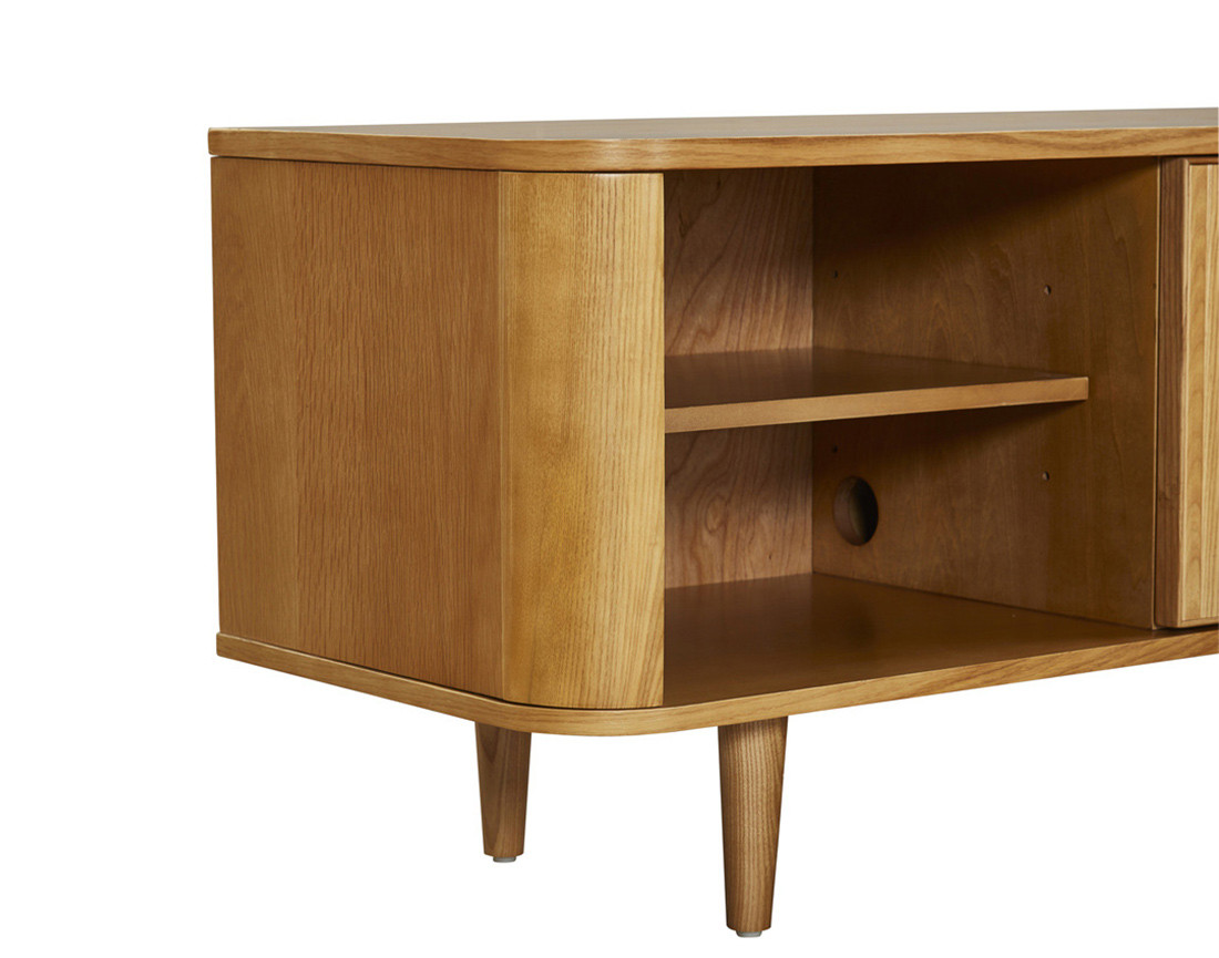 Meuble TV bois plaqué chêne et cannage 4 niches et 2 portes 180 cm Milazzo