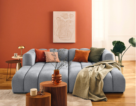 Canapé modulable droit 3 places avec double méridienne - assise profonde - en tissu texturé Debbie