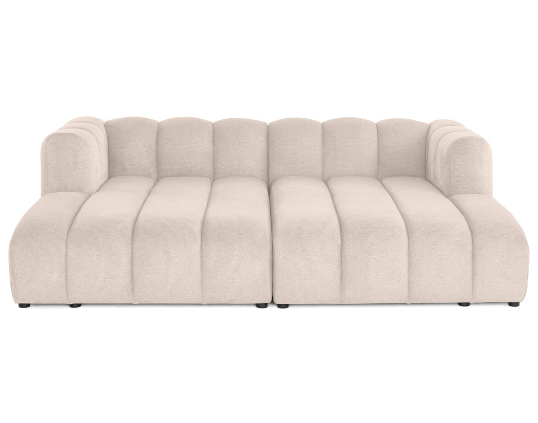 Canapé modulable droit 3 places avec double méridienne - assise profonde - en tissu texturé Debbie