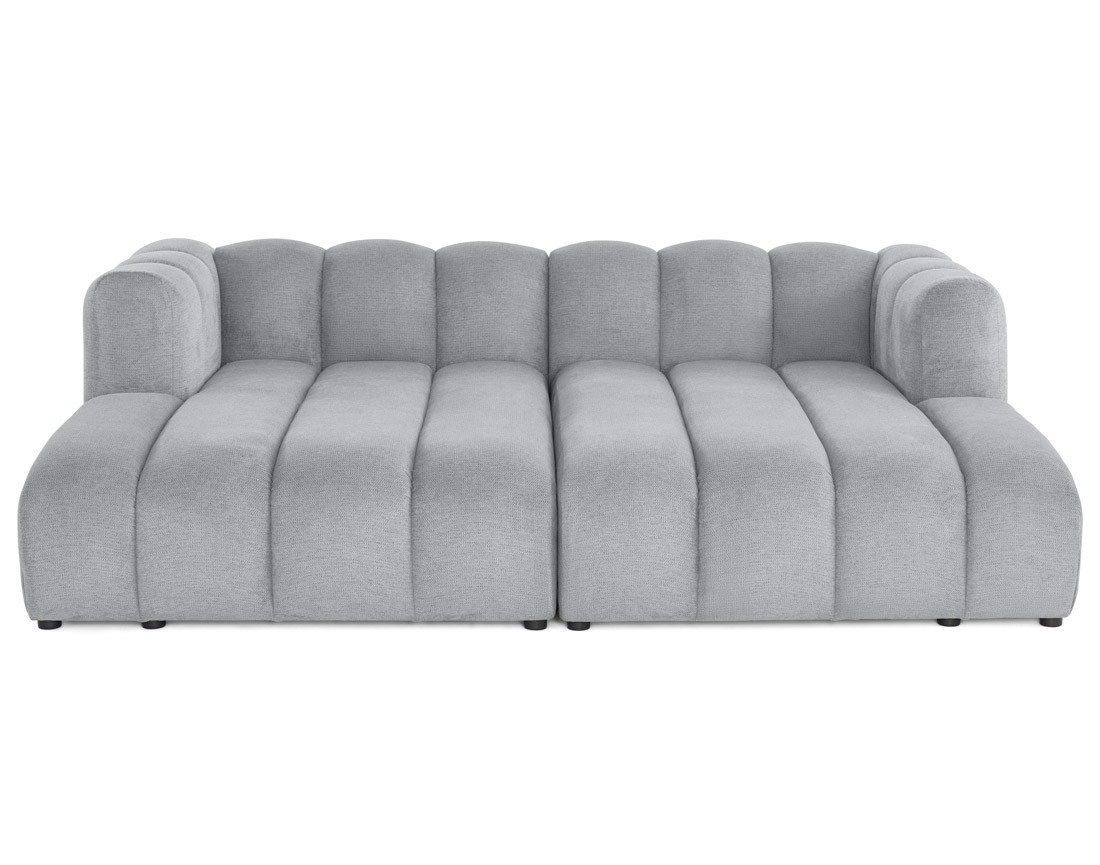 Canapé modulable droit 3 places avec double méridienne - assise profonde - en tissu texturé Debbie