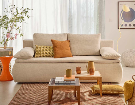 Canapé 3 places convertible avec coffre en velours texturé Kurt