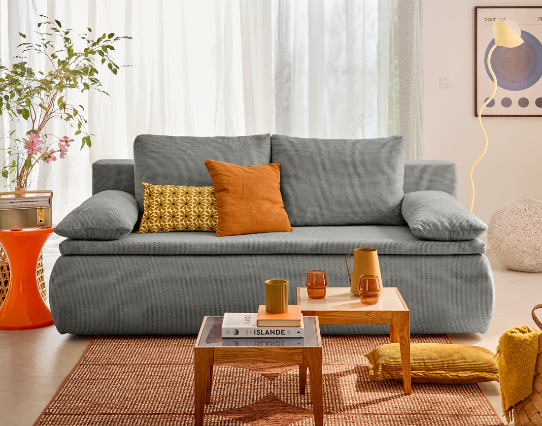 Canapé 3 places convertible avec coffre en velours texturé Kurt