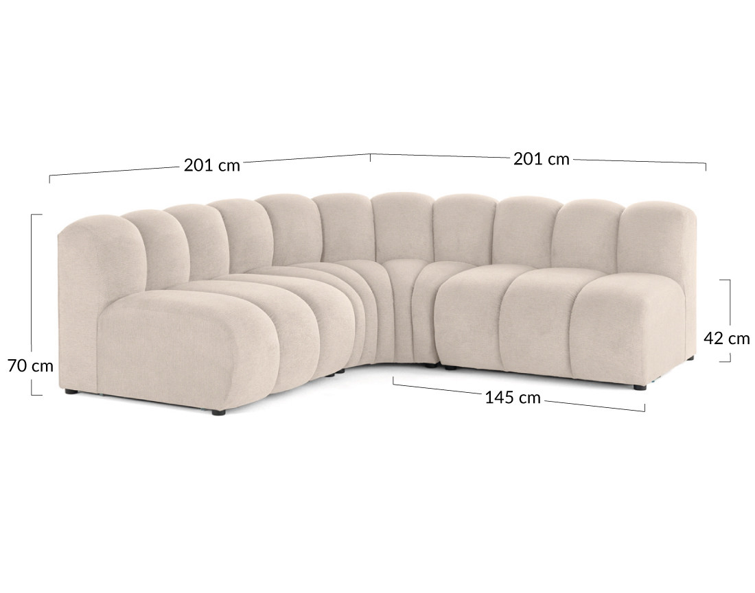 Canapé modulable d'angle réversible 4 places sans accoudoirs en tissu texturé Debbie