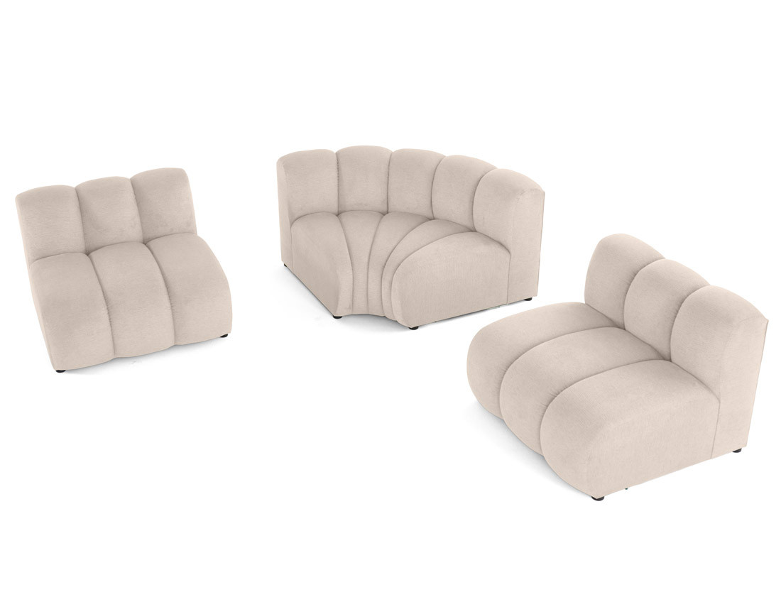 Canapé modulable d'angle réversible 4 places sans accoudoirs en tissu texturé Debbie
