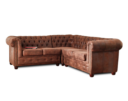 Winston - Canapé d’angle Chesterfield 5 places style industriel
