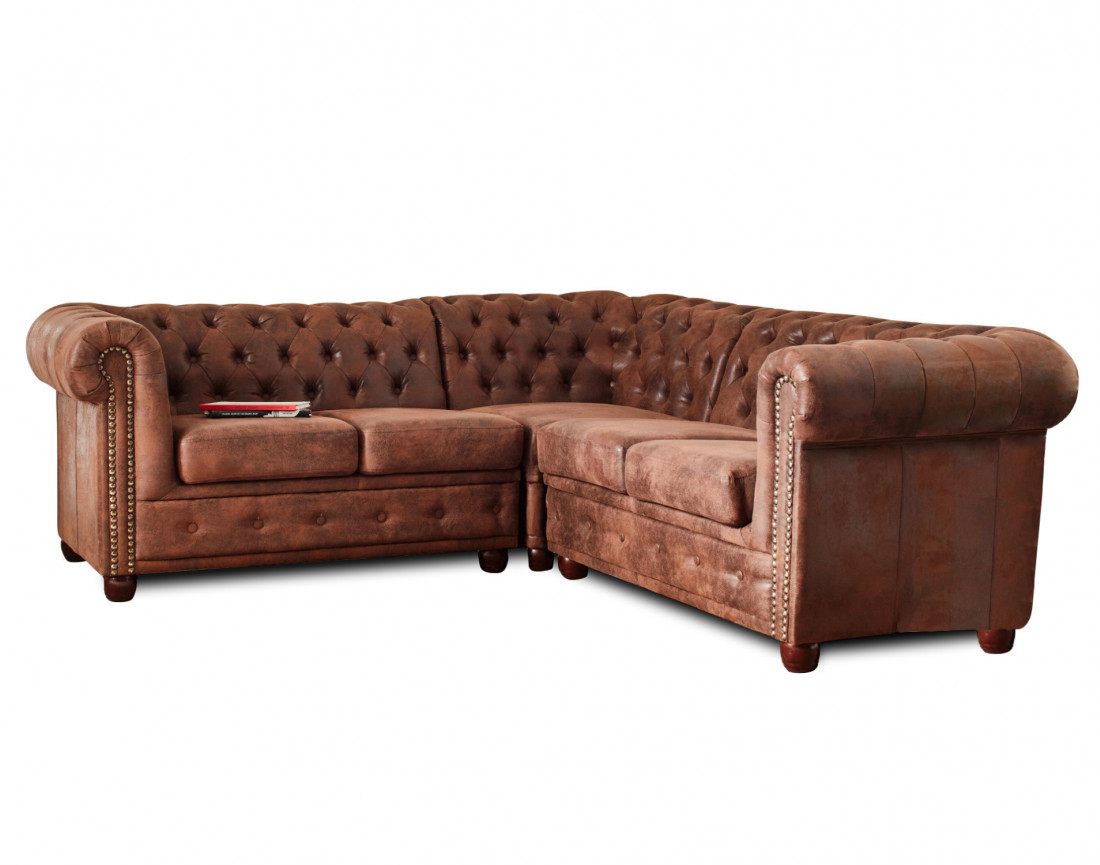 Winston - Canapé d’angle Chesterfield 5 places style industriel