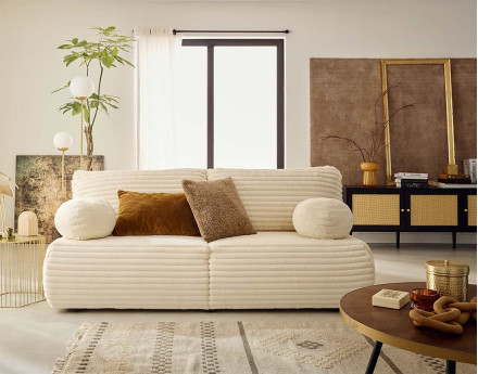 Canapé 3 places convertible en fausse fourrure côtelée Marvin