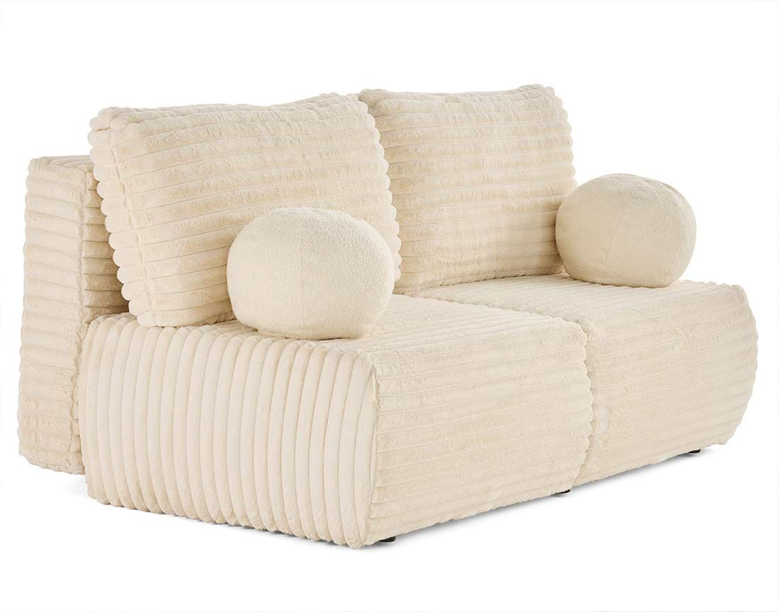 Canapé 3 places convertible en fausse fourrure côtelée Marvin