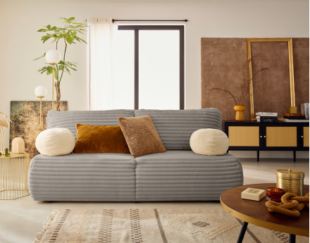 Canapé 3 places convertible en fausse fourrure côtelée Marvin