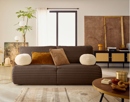 Canapé 3 places convertible en fausse fourrure côtelée Marvin