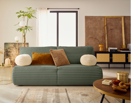 Canapé 3 places convertible en fausse fourrure côtelée Marvin