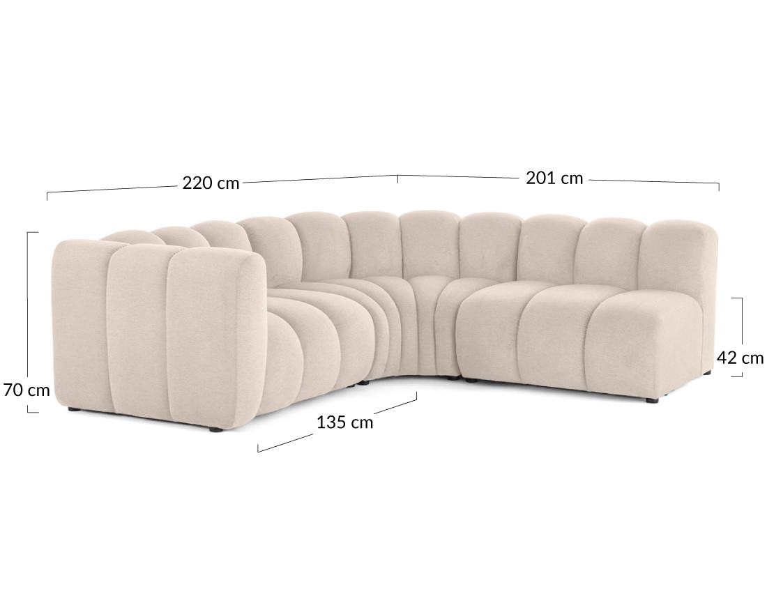 Canapé modulable d'angle droit 4 places avec accoudoir en tissu texturé Debbie