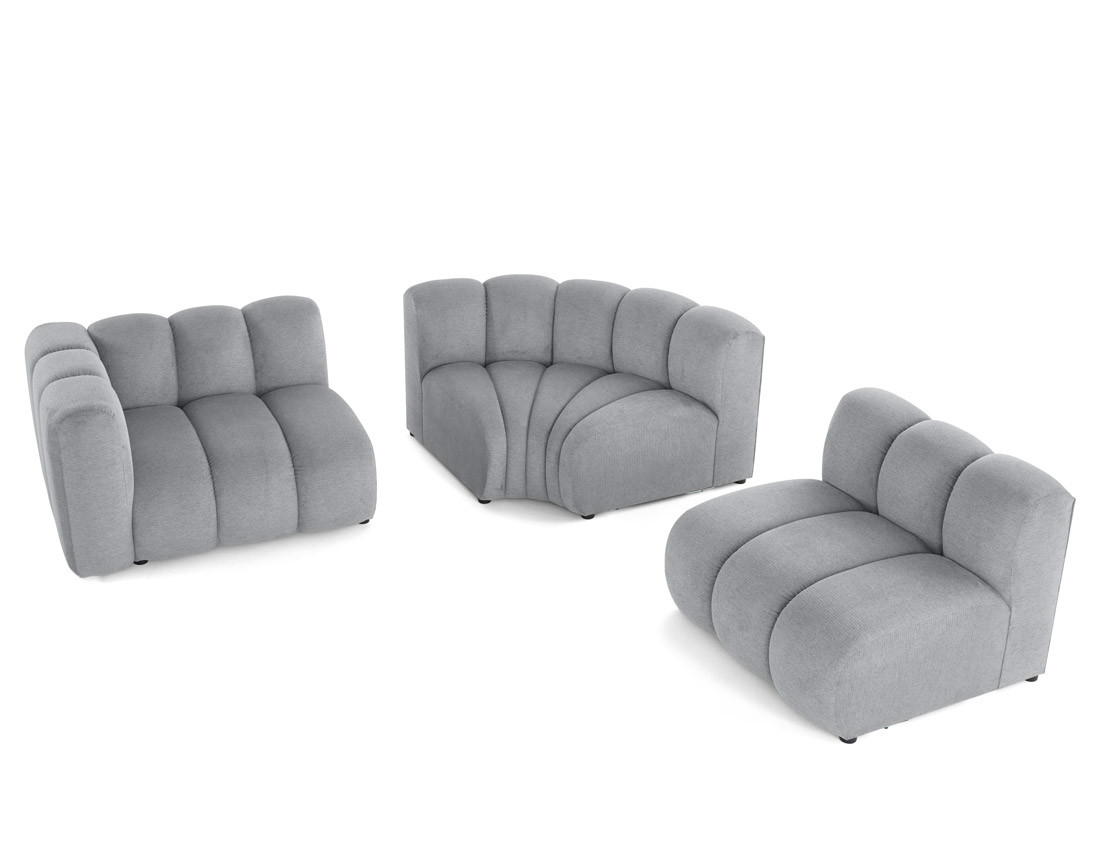 Canapé modulable d'angle droit 4 places avec accoudoir en tissu texturé Debbie