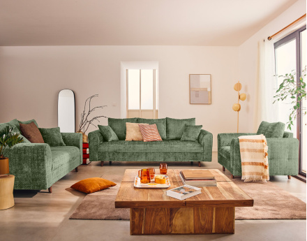 Canapé droit 2 places en velours texturé Rune