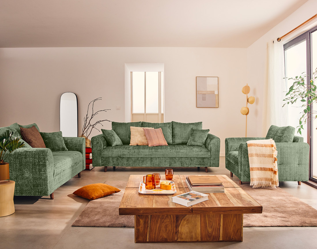 Canapé droit 2 places en velours texturé Rune