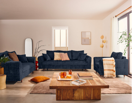 Canapé droit 3 places en velours texturé Rune