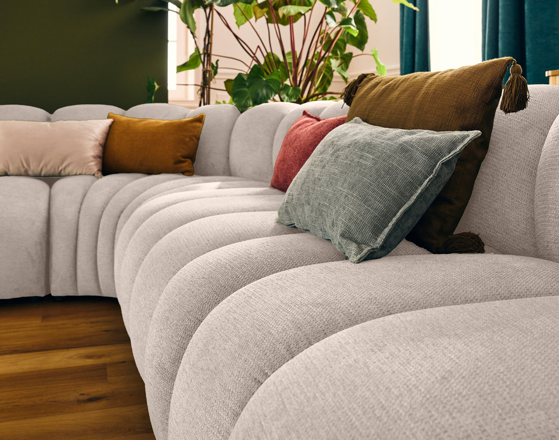 Canapé modulable d'angle droit 5 places en tissu texturé Debbie