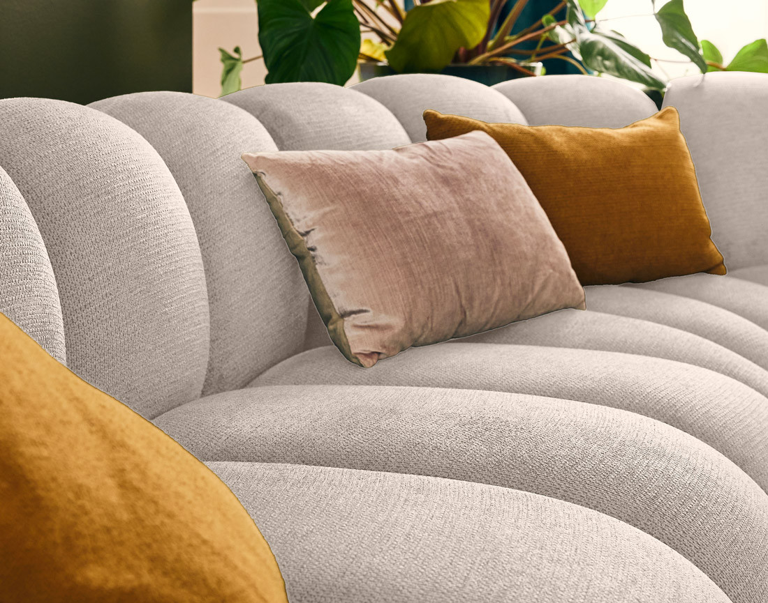 Canapé modulable d'angle droit 5 places en tissu texturé Debbie