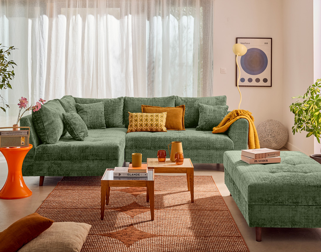 Canapé d'angle gauche 4 places en velours texturé Rune