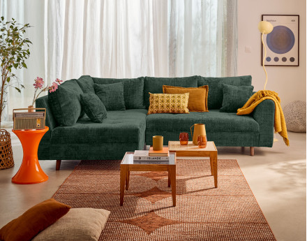 Canapé d'angle gauche 4 places en velours texturé Rune