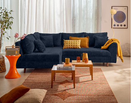 Canapé d'angle gauche 4 places en velours texturé Rune