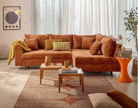 Canapé d'angle droit 4 places en velours texturé Rune